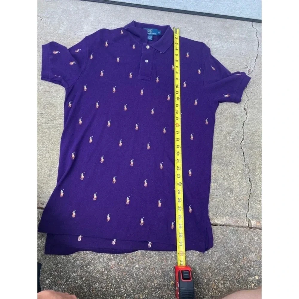 Polo Ralph Lauren Polo Shirt Mens Medium Purple All Over Pony Embroidered Pique